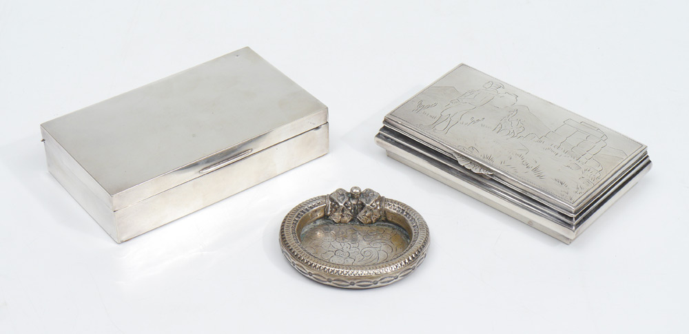 Appraisal: STERLING SILVER BOXES PIN TRAY pieces total to include Mappin