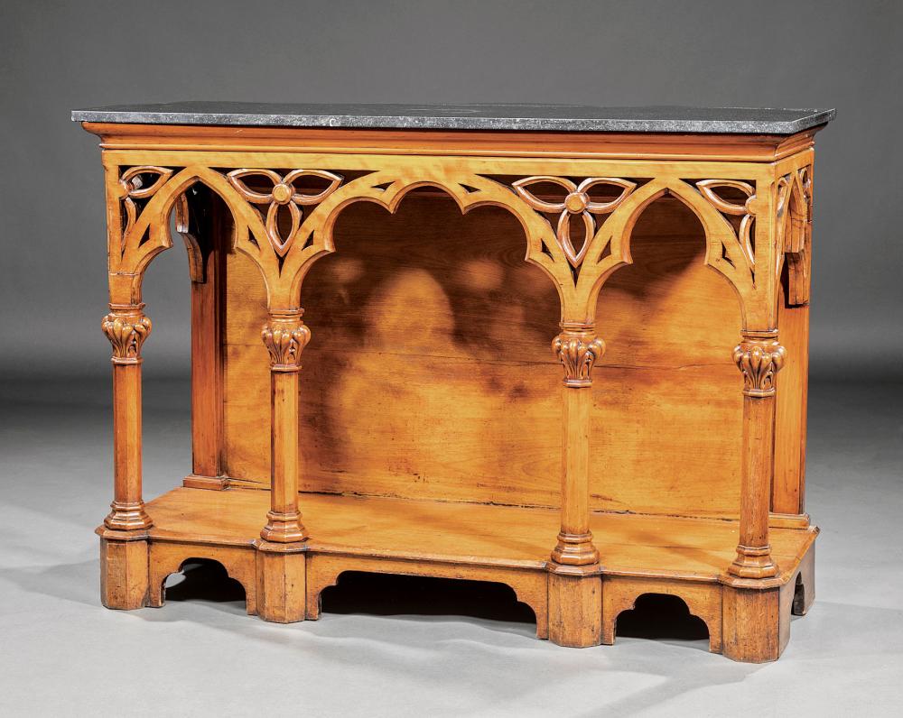 Appraisal: English Gothic Carved Mahogany Console Table late th c and