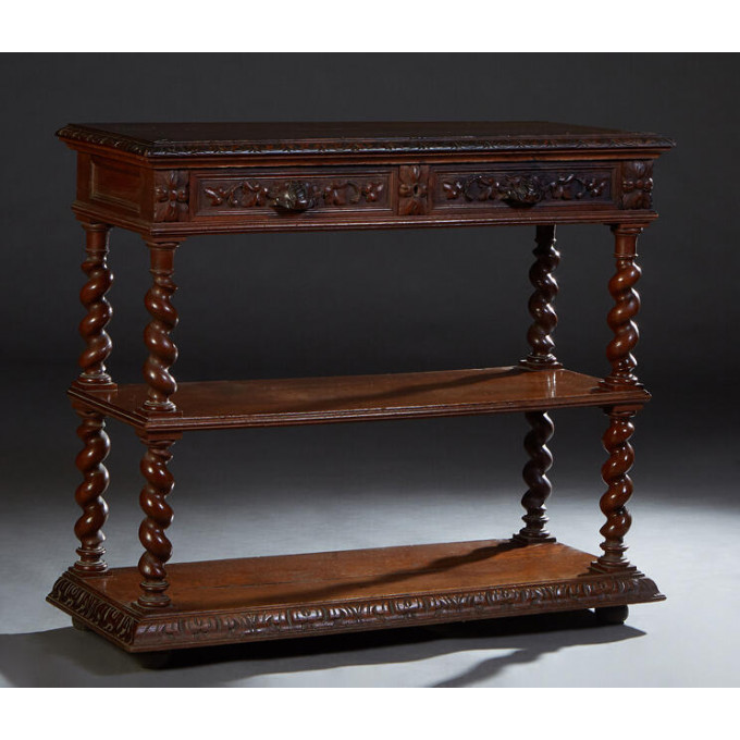 Appraisal: French Provincial Henri II Style Carved Oak Serving Trolley c