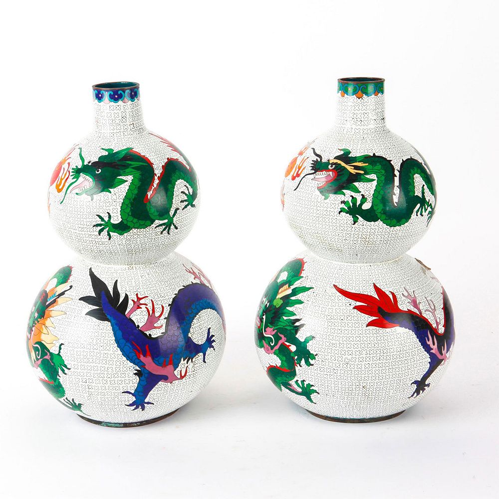 Appraisal: PAIR OF VINTAGE CHINESE METAL CLOISONNE VASES Bulbous vases decorated