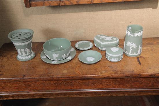 Appraisal: EIGHT PIECES OF WEDGWOOD JASPERWARE Green and white and including