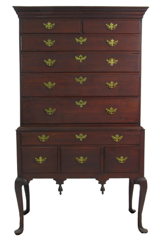 Appraisal: QUEEN ANNE REVIVAL MAHOGANY HIGH CHEST OF DRAWERS American th