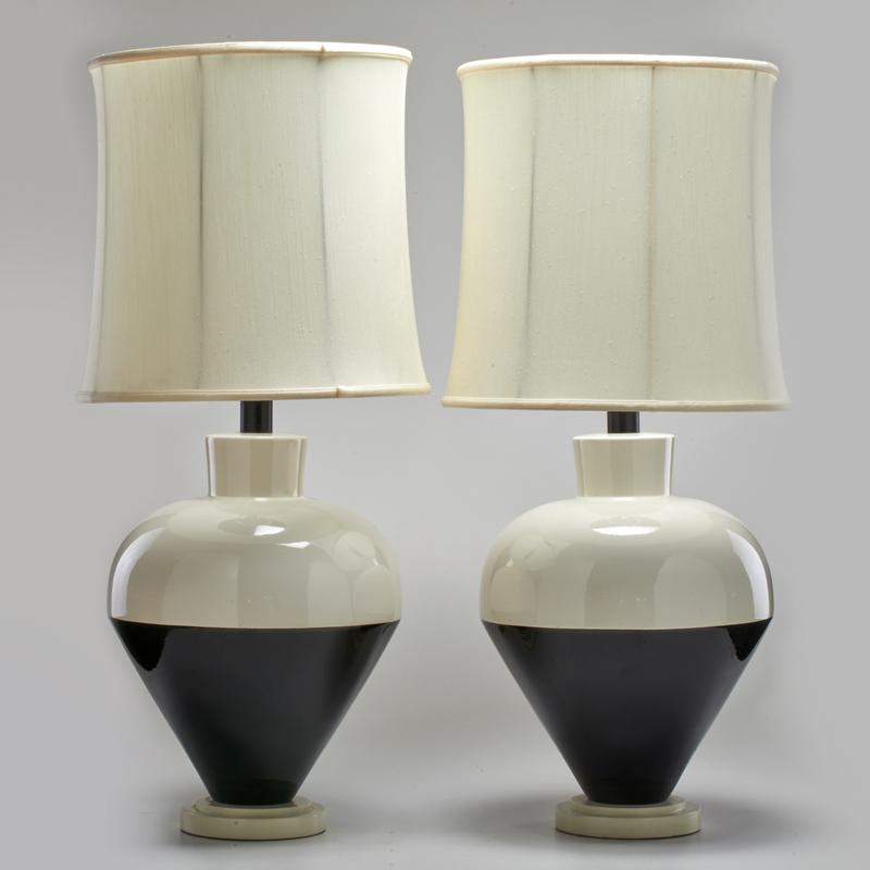 Appraisal: ITALIAN Pair of table lamps s Glazed ceramic silk shades