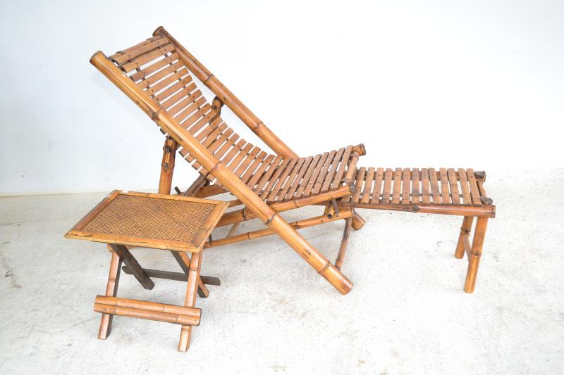 Appraisal: TWO BAMBOO BANANA STYLE CHAIRS WITH EXTENDABLE FOOTREST AND A