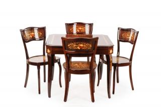 Appraisal: Marquetry Inlaid Multiple Gaming Table w Chairs A five piece