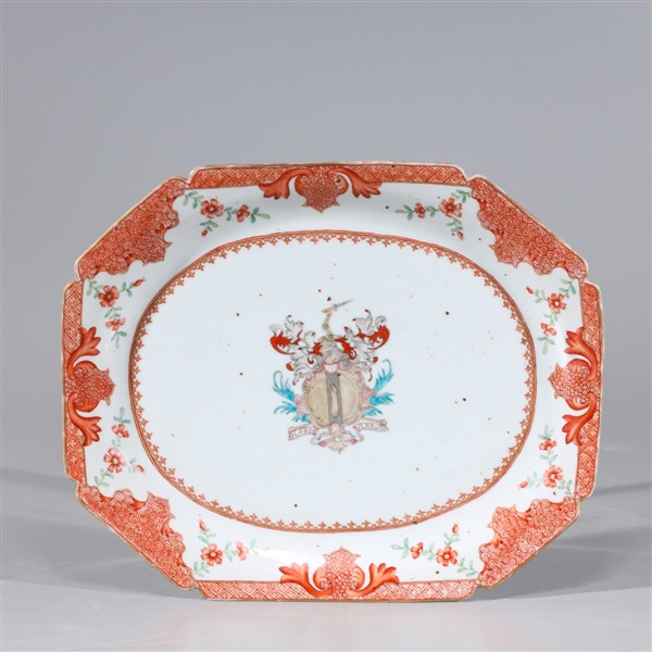 Appraisal: Chinese famille rose enameled porcelain dish with flowers and heraldry