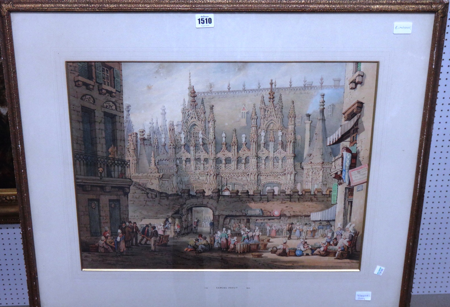 Appraisal: Follower of Samuel Prout Continental market square watercolour cm x