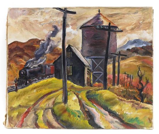 Appraisal: Marion Huse American - Approaching Train oil on canvas signed