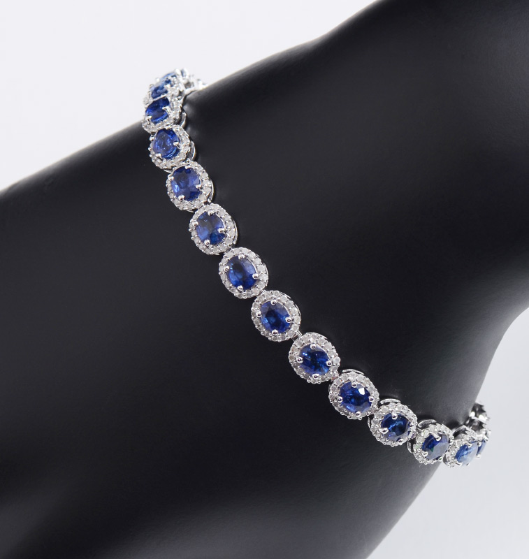 Appraisal: SAPPHIRE LINE BRACELET K white gold bracelet of prong set