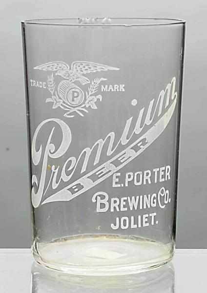 Appraisal: Premium Beer Acid-Etched Beer Glass With eagle on barrel Nice