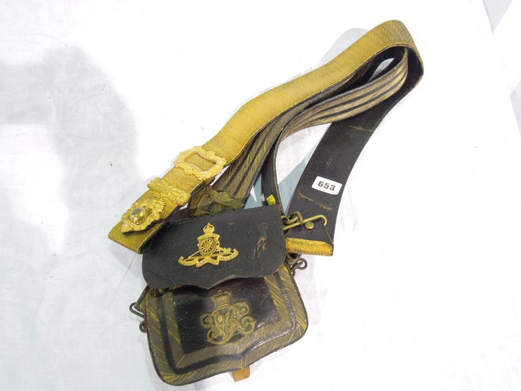 Appraisal: A ceremonial military leather belt with three rows of gold