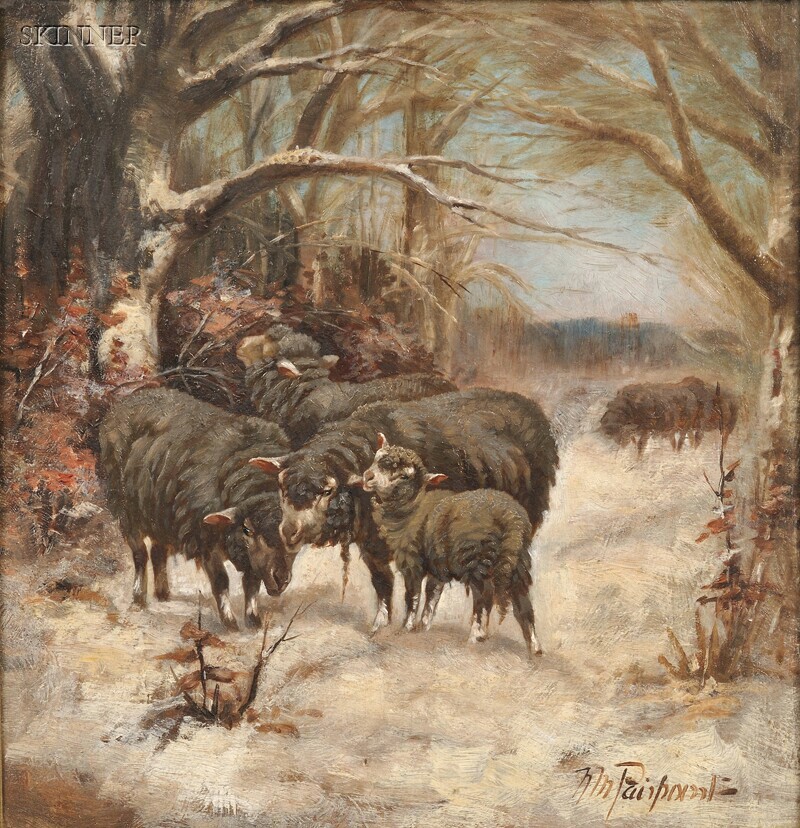 Appraisal: Nellie Pairpoint American act - Sheep Foraging in Snow Signed