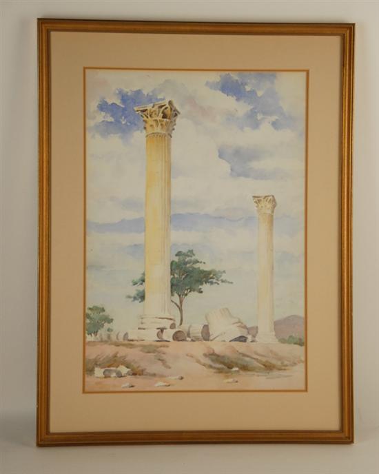 Appraisal: Artist Unknown Two Columns Roman Ruins Watercolor on paper Unsigned