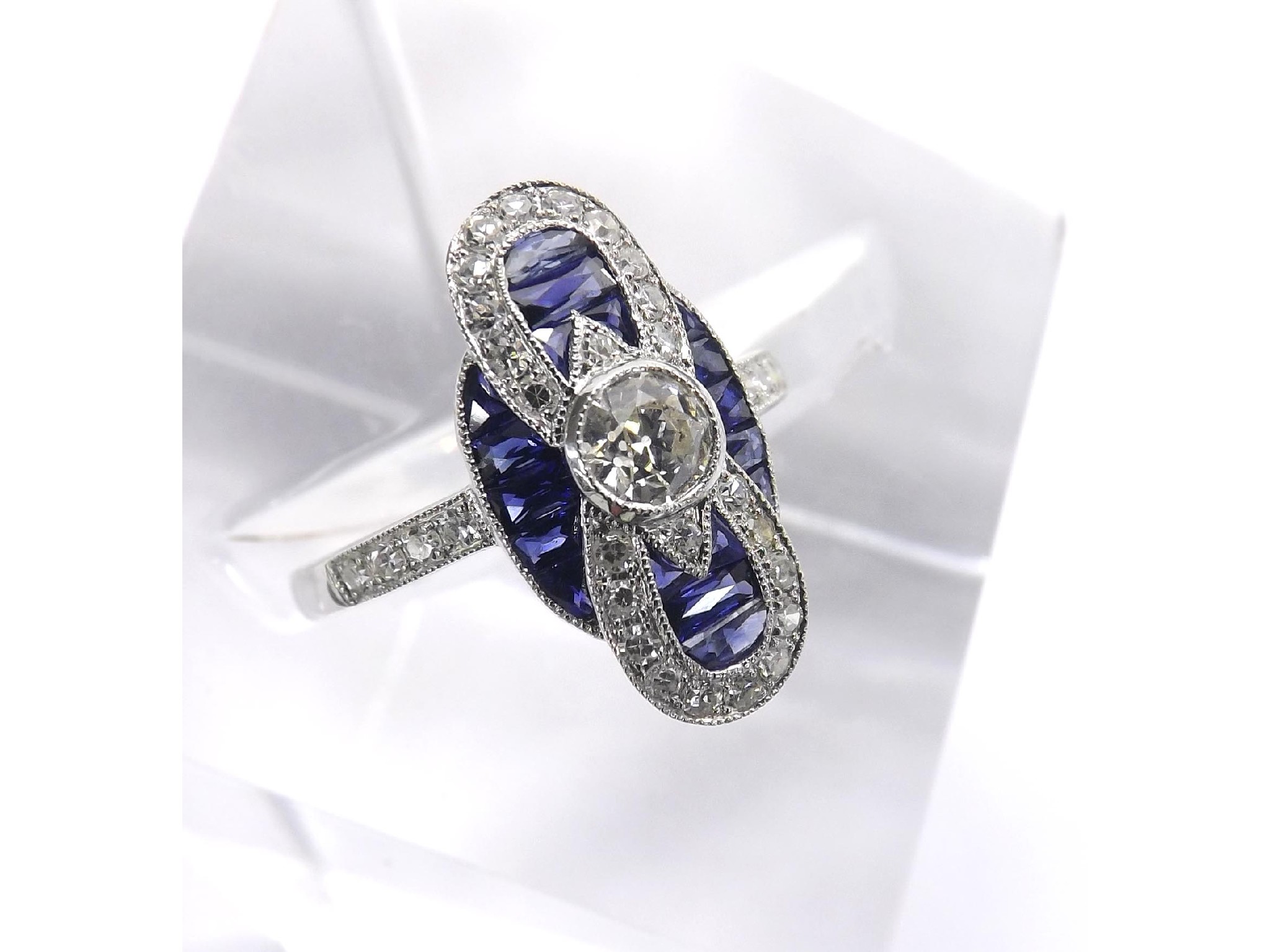 Appraisal: Unusual Art Deco style k white gold sapphire and diamond