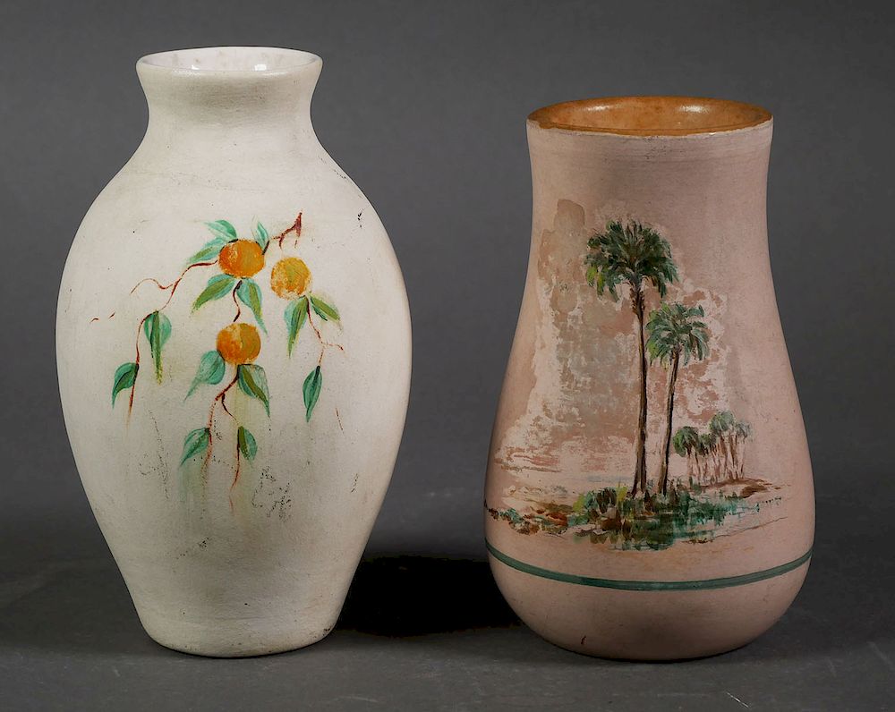 Appraisal: ORLANDO POTTERIES Two Handpainted Vases Two small vases measuring about