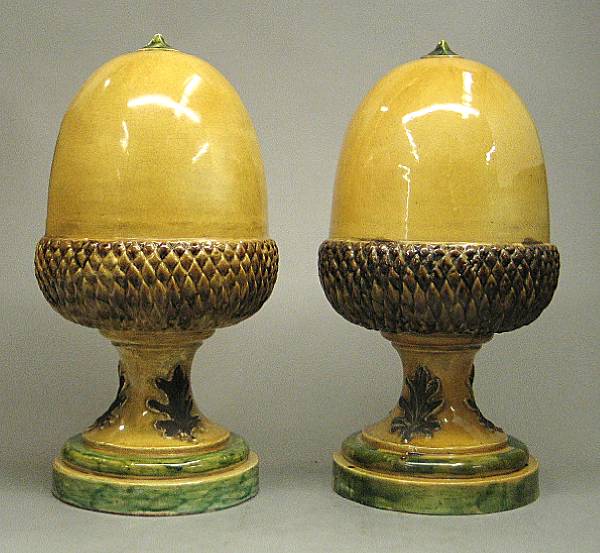 Appraisal: A pair of Italian majolica acorn finials late th century