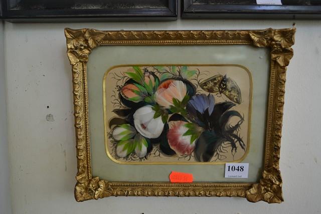 Appraisal: SMALL VICTORIAN FEATHERWORK IN GILTWOOD FRAME