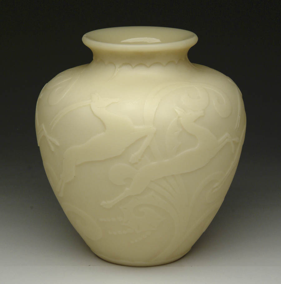 Appraisal: STEUBEN ACID CUT BACK IVORY VASE Acid cut back design