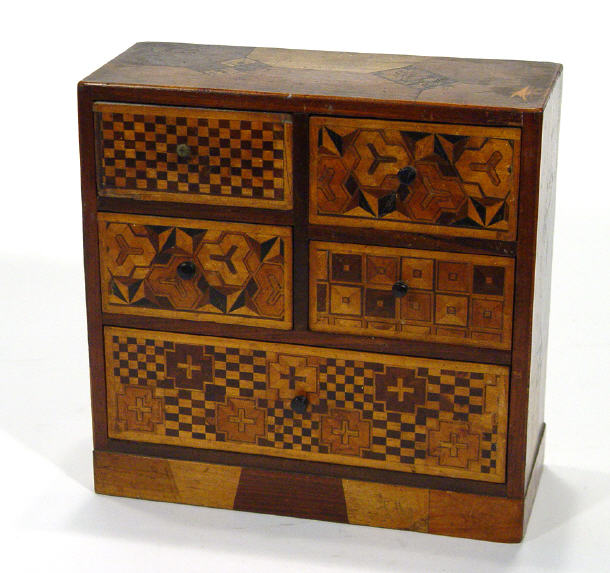 Appraisal: Edwardian marquetry collectors cabinet fitted five drawers cm high