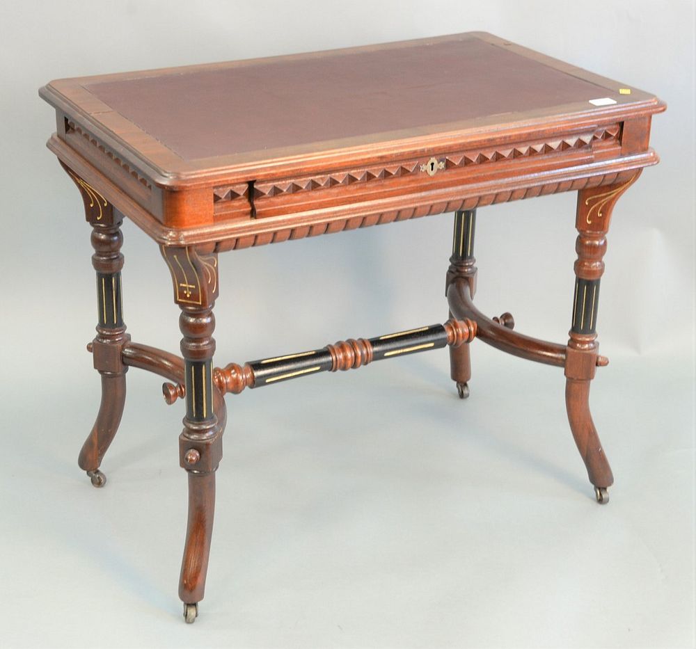 Appraisal: Eastlake writing table having tooled leather top ht top x