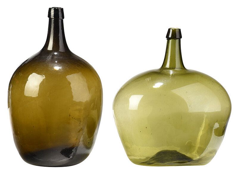 Appraisal: Two Hand Blown Olive Green Demijohn Bottles American th century