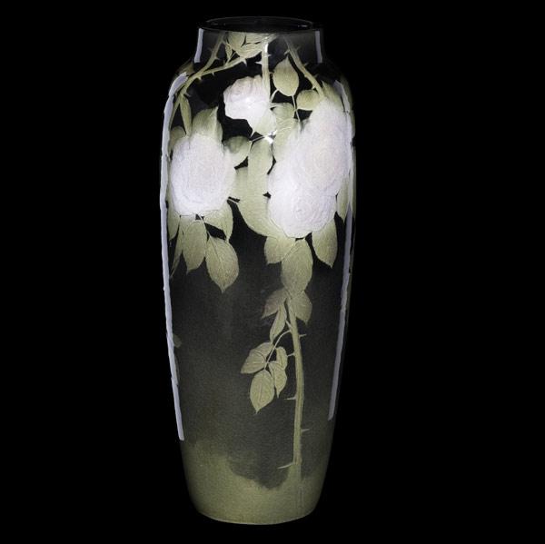 Appraisal: KATARO SHIRAYAMADANIROOKWOODExceptional tall carved and painted Black Iris vase Very