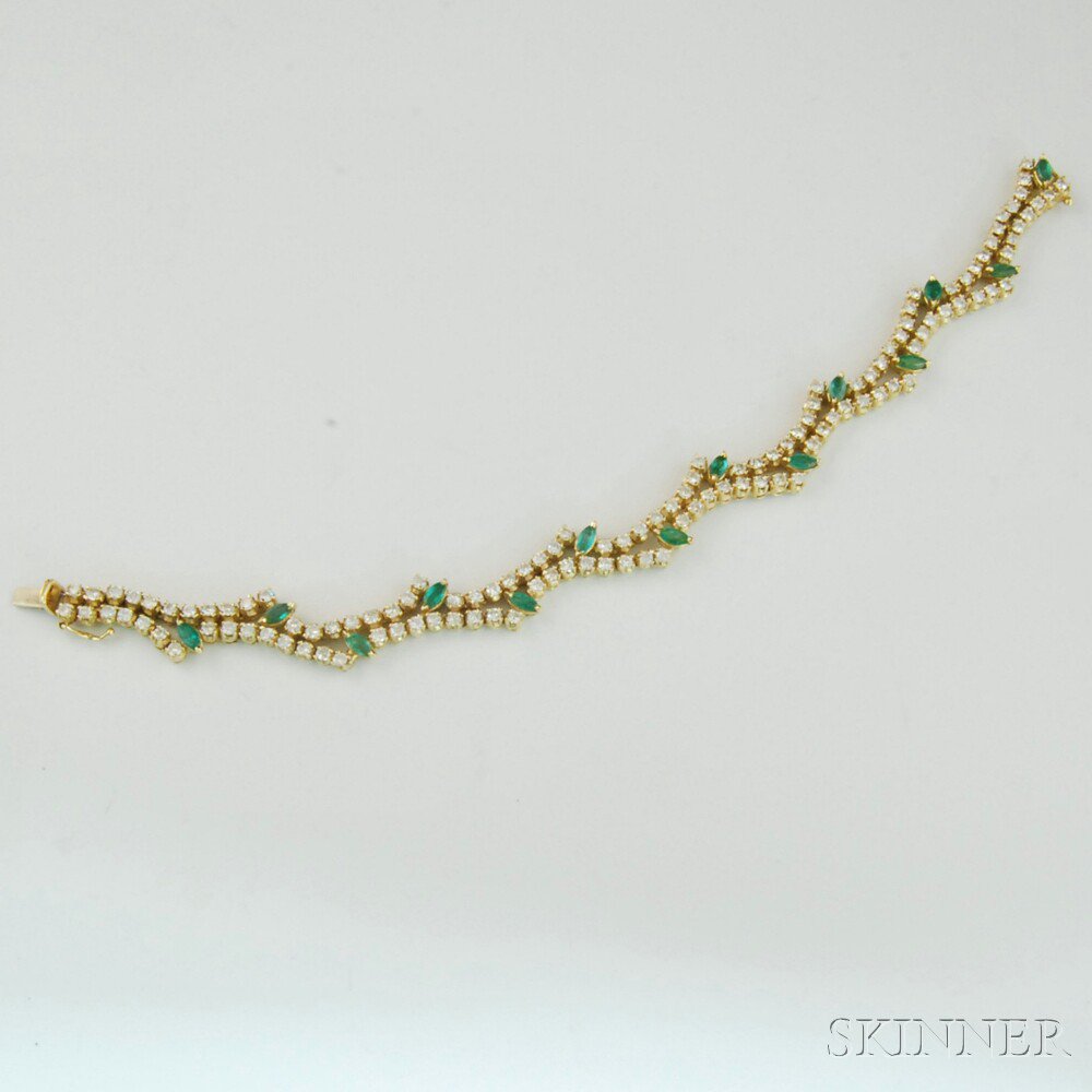 Appraisal: kt Gold Emerald and Diamond Bracelet composed of two flexible