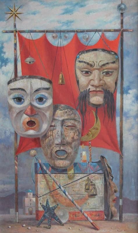 Appraisal: Paul Riba American - Three Masks ca oil on canvas