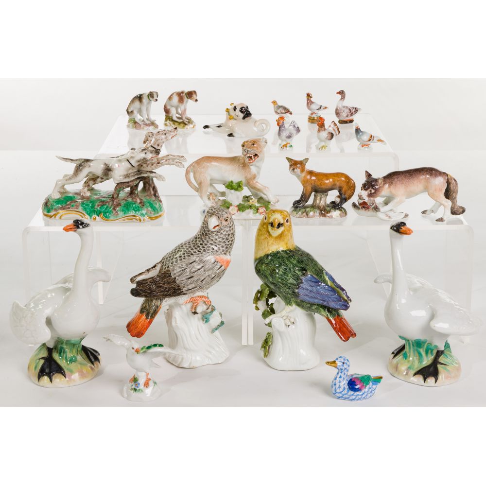 Appraisal: MEISSEN PORCELAIN ANIMAL FIGURINES items including miniature birds and dogs