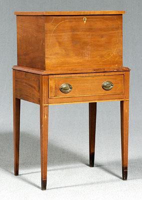 Appraisal: Federal inlaid walnut cellaret hinged top opening to box fitted