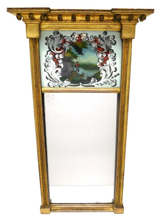 Appraisal: Early th C Federal gilt wall mirror reverse painted tablet