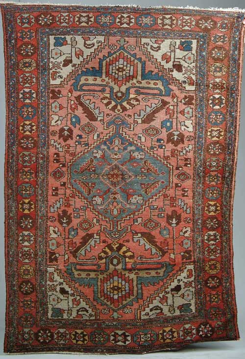 Appraisal: SEMI-ANTIQUE ORIENTAL HAMADAN RUG Rose colored field with center blue