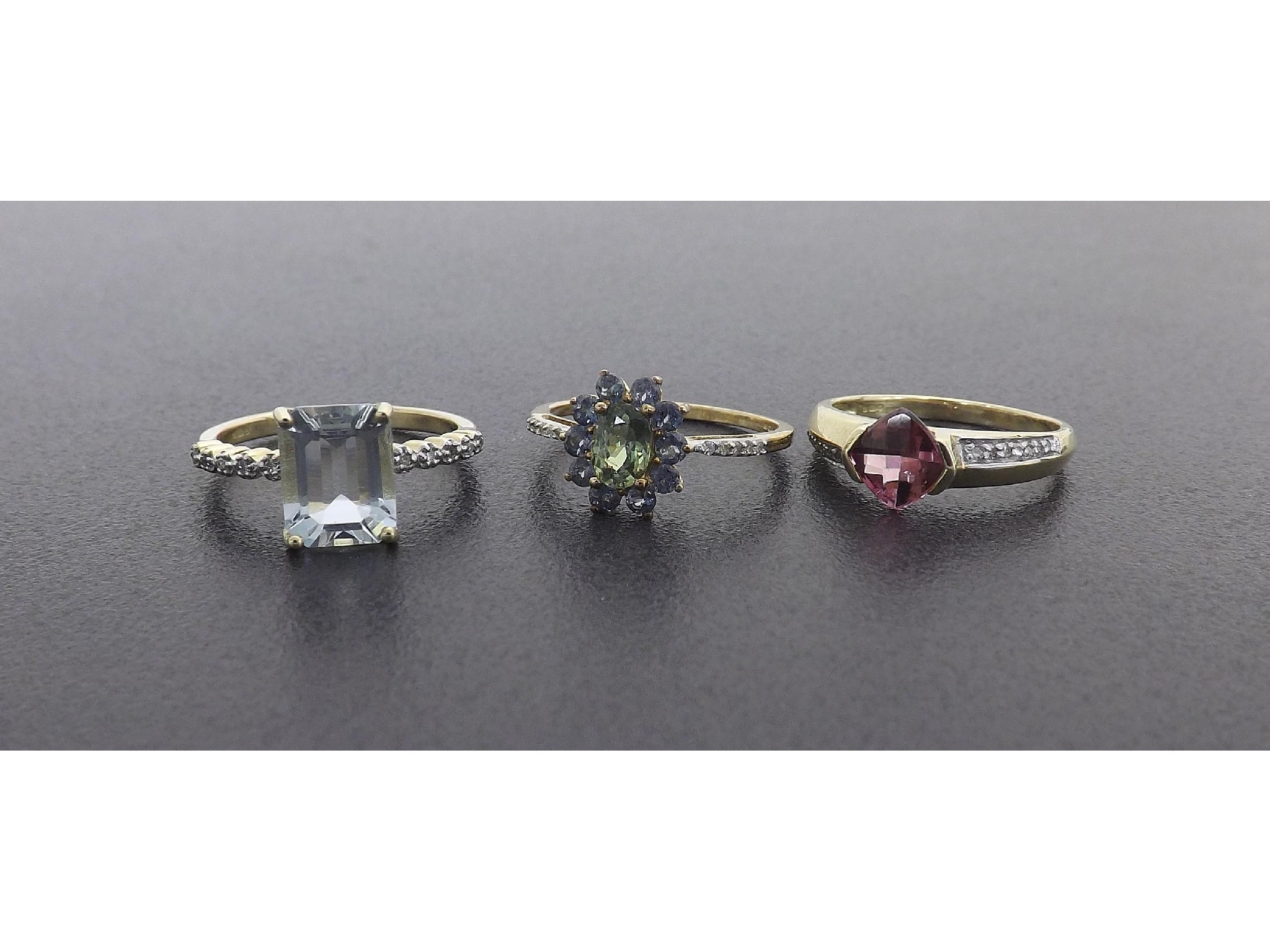 Appraisal: - -a Three assorted gem set rings with diamond set