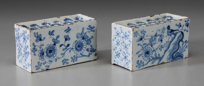 Appraisal: Pair Delft Flower Bricks English mid th century rectangular construction