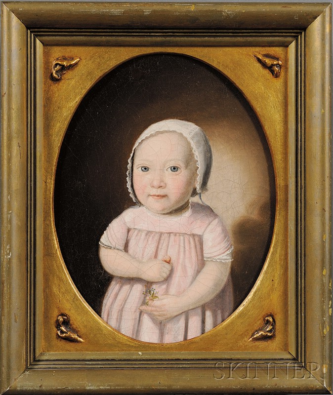 Appraisal: American School th Century Portrait of a Young Girl Holding