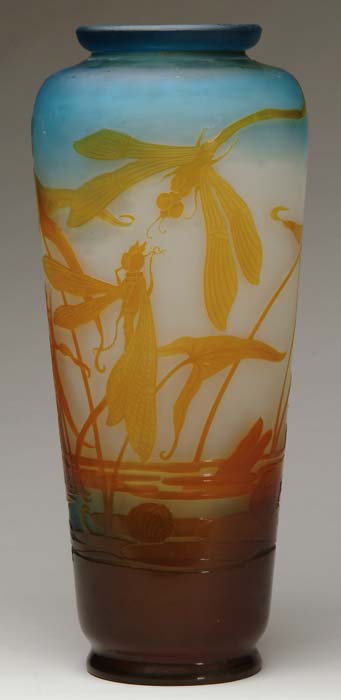 Appraisal: GALLE VASE Important dragonfly and water lily decorated vase with