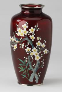 Appraisal: Japanese gin-bari cloisonne' vase decorated with a bird perched on