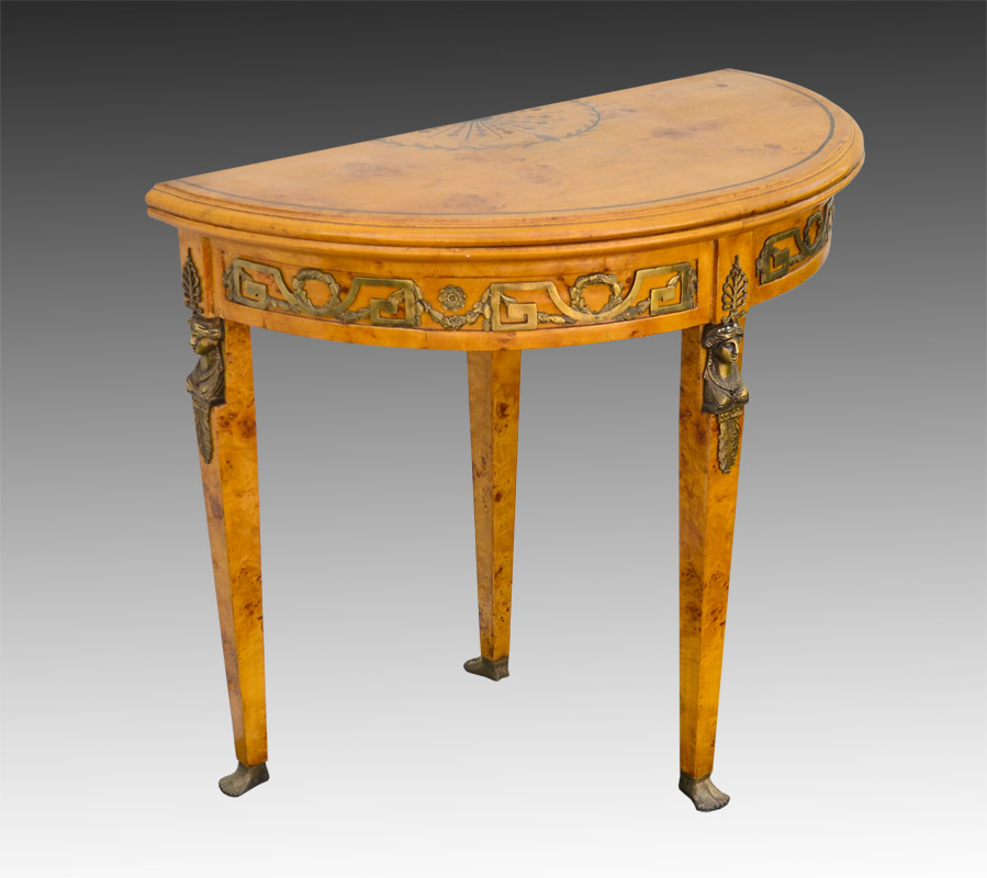 Appraisal: ORMOLU MOUNTED DEMI LUNE GAME TABLE Paint decorated maple top