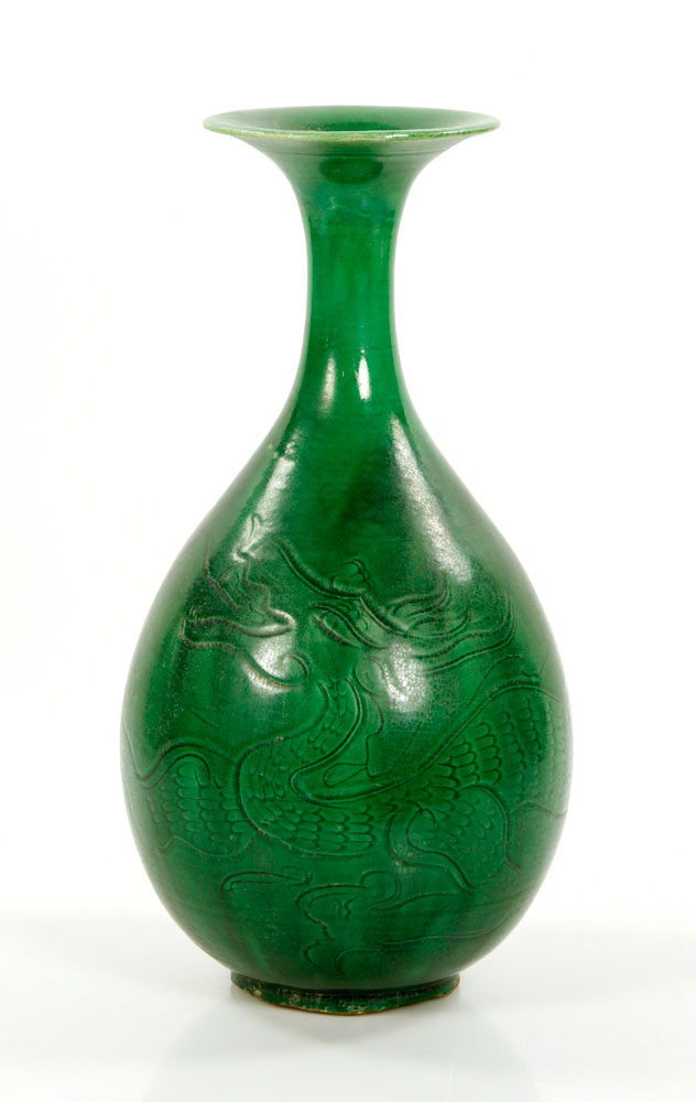 Appraisal: - th th C Chinese Green Pottery Vase th th