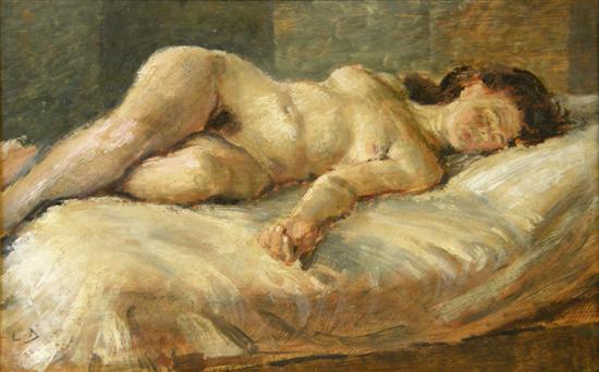 Appraisal: Leonard Daniels b Reclining Nude oil on masonite signed with