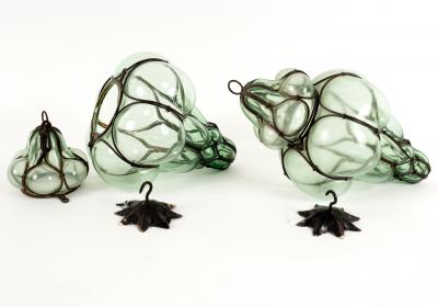 Appraisal: A pair of Venetian glass ceiling lanterns of globular green