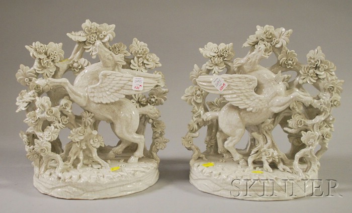 Appraisal: Pair of Modern Italian White Crackle Glazed Porcelain Pegasus Figural