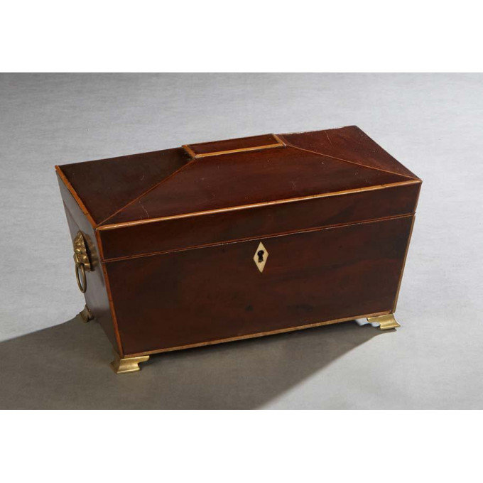 Appraisal: English Line Inlaid Mahogany Sarcophagus Form Tea Caddy th c