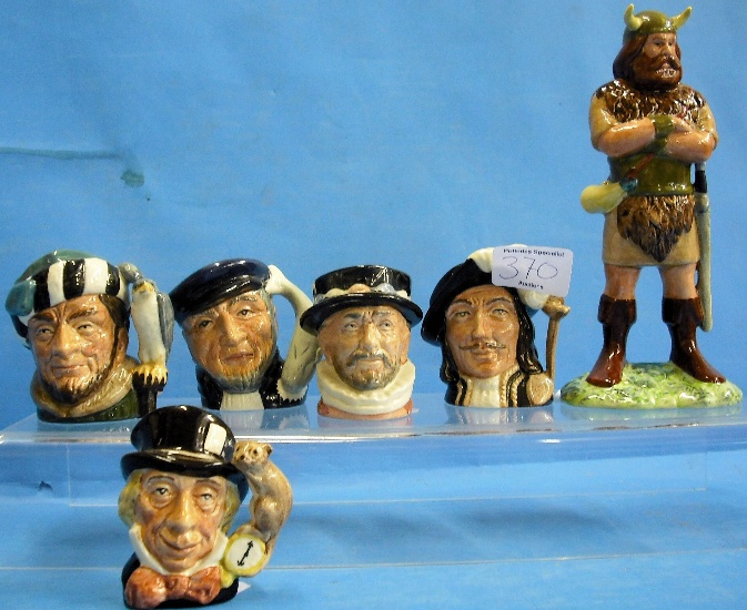 Appraisal: Royal Doulton miniature character Jugs Mad Hatter Aramis Falconer Beefeater