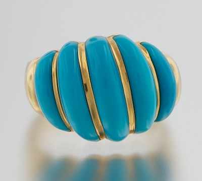 Appraisal: A Gold and Turquoise Ring k yellow gold ring features