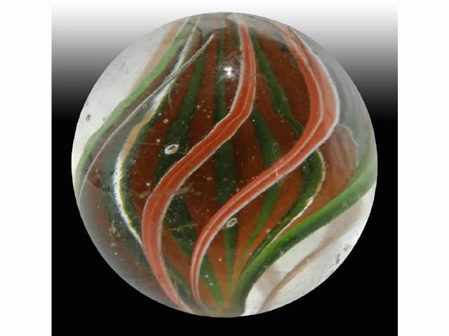 Appraisal: Ribbon Core Marble Description Red and green single ribbon with