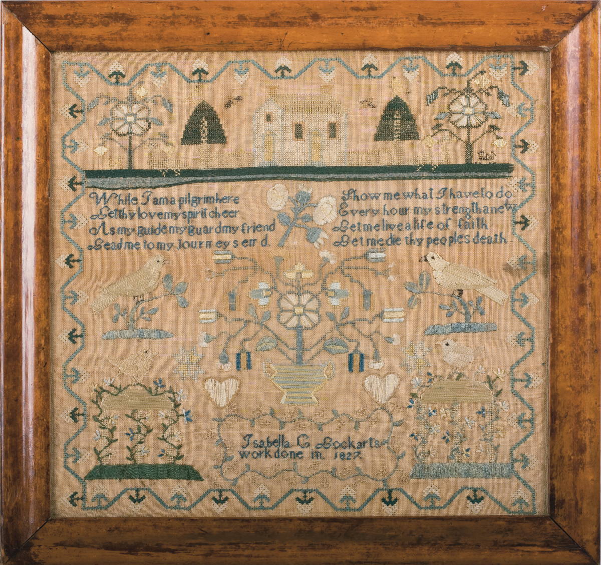 Appraisal: NEEDLEWORK SAMPLER BY ISABELLA G LOCKART Worked on gauze a