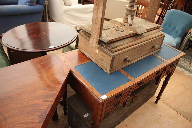 Appraisal: A WALNUT WRITING TABLE with leatherette inset top five various