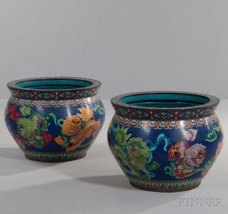 Appraisal: Pair of Large Cloisonne Jardinieres Pair of Large Cloisonne Jardinieres