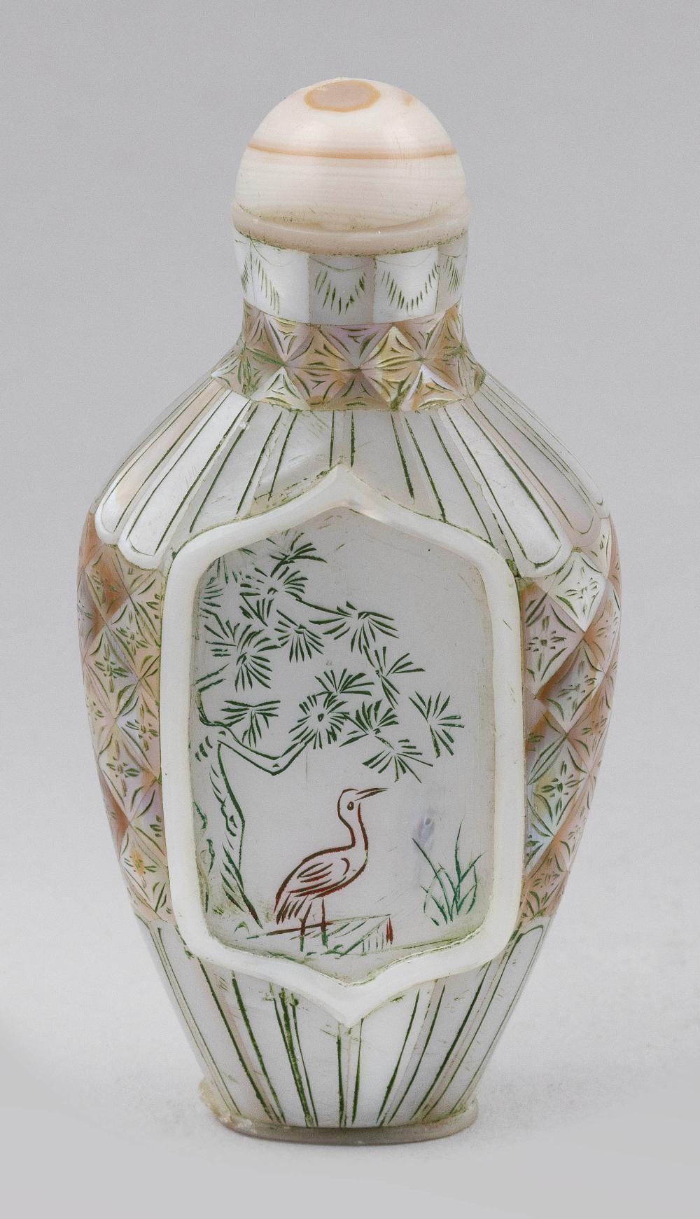 Appraisal: CHINESE MOTHER-OF-PEARL SNUFF BOTTLE EARLY TH CENTURY HEIGHT CHINESE MOTHER-OF-PEARL